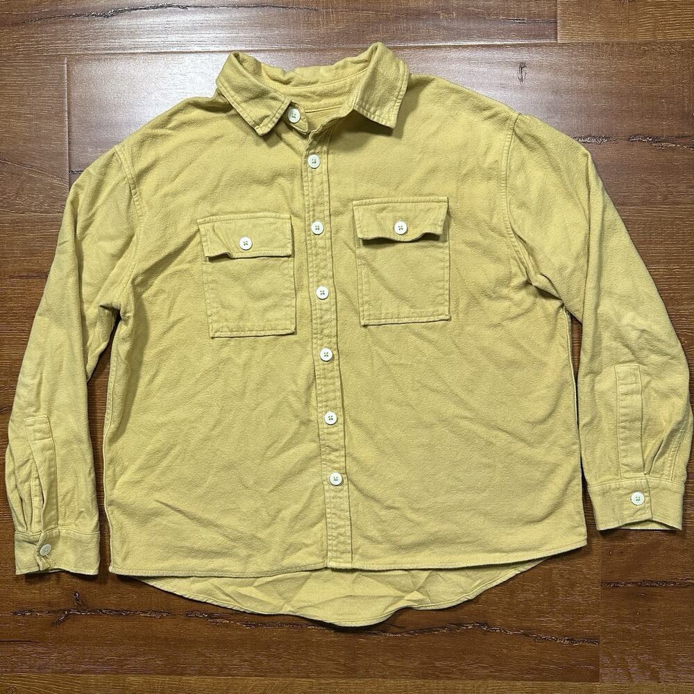 Jesse Kamm Oversized Button Up Shirt Women XS/S Yellow Organic Cotton Retro City